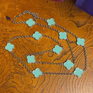 Elegant Silver and Green Clover Necklace